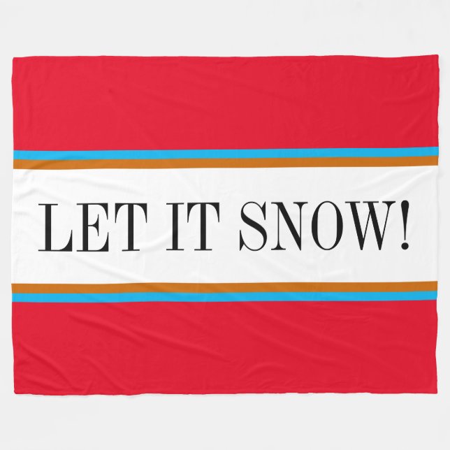 LET IT SNOW Fun Festive Bright Red White Stripes Fleece Blanket (Front (Horizontal))