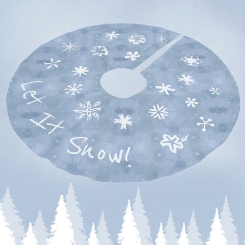 Let It Snow Fun Playful Snowflakes Light Blue Brushed Polyester Tree Skirt