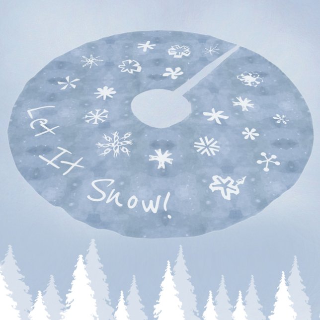 Let It Snow Fun Playful Snowflakes Light Blue Brushed Polyester Tree Skirt (Creator Uploaded)