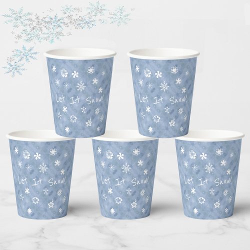 Let It Snow Fun Snowflakes Blue Winter Holiday Paper Cups