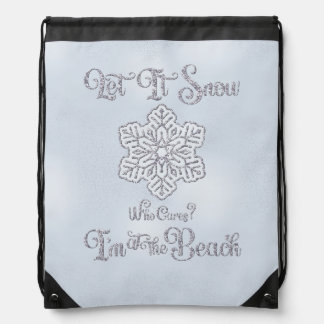 Let it Snow–Funny Christmas Beach Silver Drawstring Bag