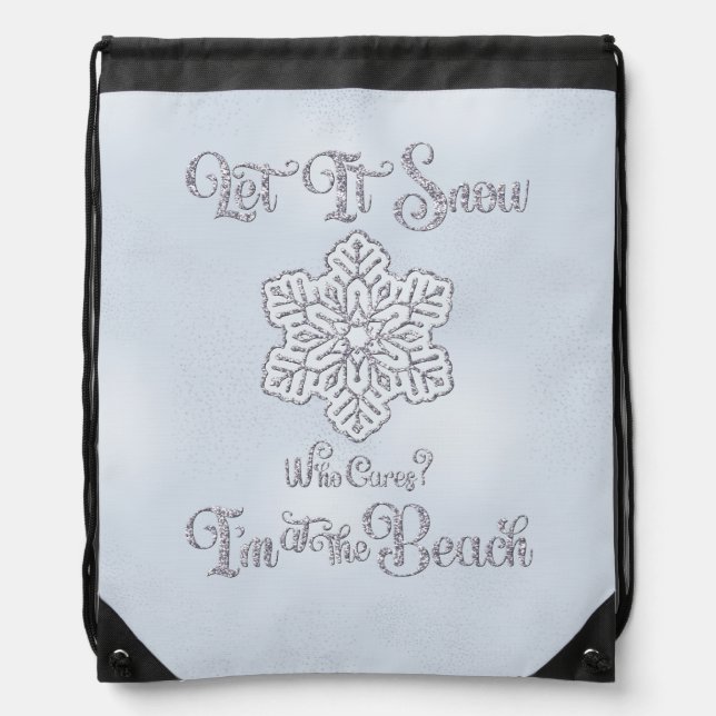 Let it Snow–Funny Christmas Beach Silver Drawstring Bag (Front)