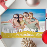 Let it snow funny vacation beach Christmas Holiday Card<br><div class="desc">Share one of your favorite vacation pictures with this funny photo Christmas card featuring a modern overlay with the wording "Let it snow somewhere else" decorated with white pines and snowflakes.</div>