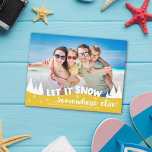 Let it snow funny vacation beach Christmas Holiday Postcard<br><div class="desc">Share one of your favorite vacation pictures with this funny photo Christmas postcard featuring a modern overlay with the wording "Let it snow somewhere else" decorated with white pines and snowflakes. The reverse of the postcard is fully customizable with your return address, your personal greeting message, and your name (delete...</div>