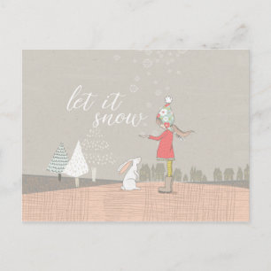 Let it Snow Girl and Bunny Holiday Postcard