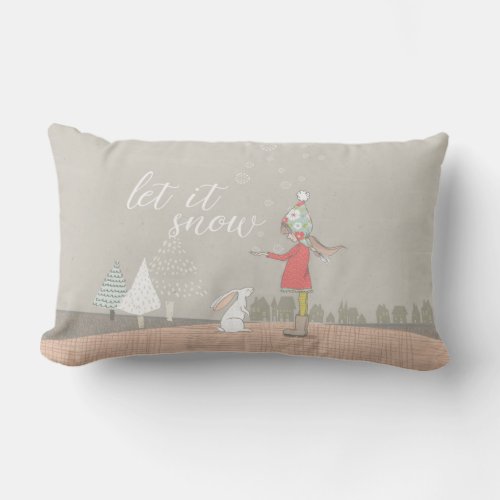 Let it Snow Girl and Bunny Lumbar Pillow