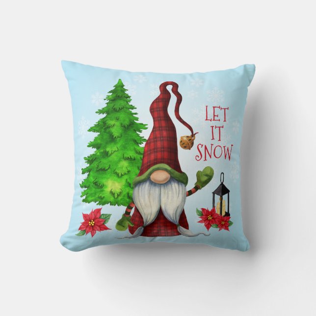 Let it Snow Gnome for the Holidays Throw Pillow (Front)