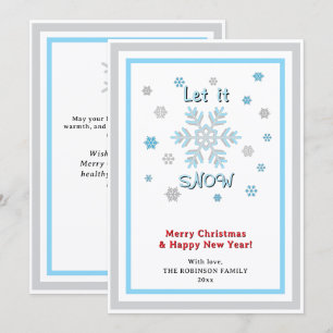 Let It Snow Gray Blue Snowflakes Red INSERT PHOTO Holiday Card