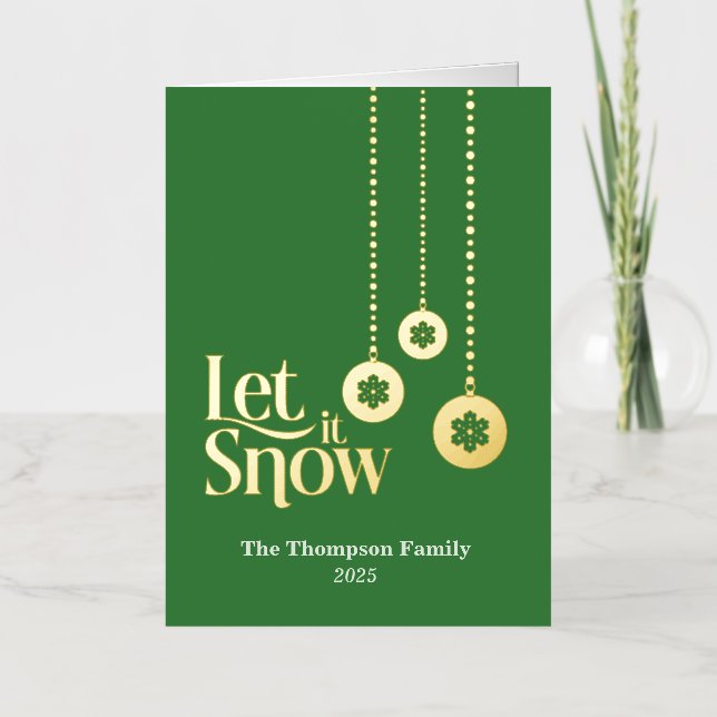 "Let it Snow" Green Folded Foil Holiday Card (Front)