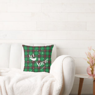 Let it Snow Green Plaid Holiday Modern Throw Pillow