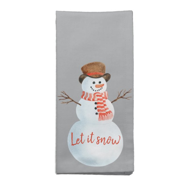 Let it Snow Grey Snowman Christmas Cloth Napkin (Folded)