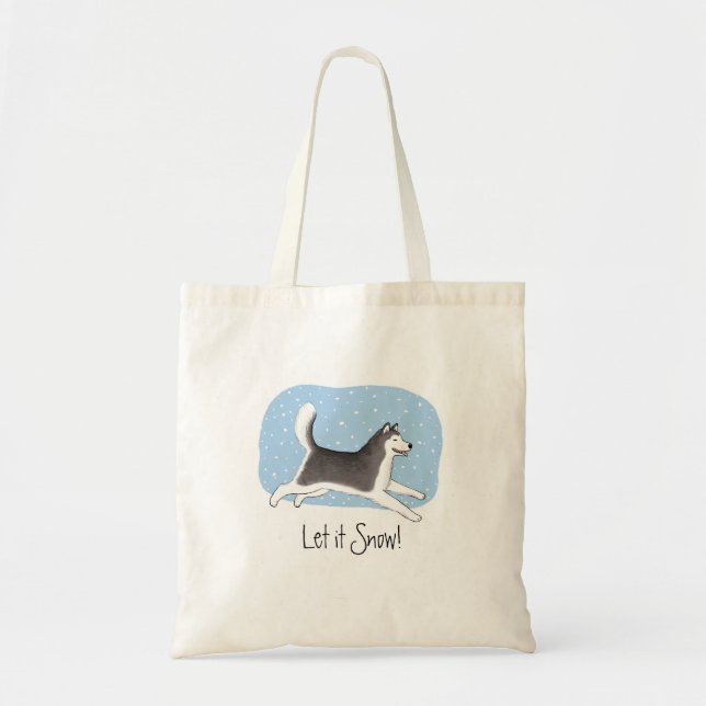 "Let it Snow!" Happy Dog Design Tote Bag (Front)