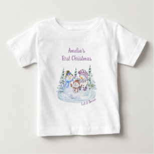 Let it Snow Happy Snowman Girl's First Christmas Baby T-Shirt