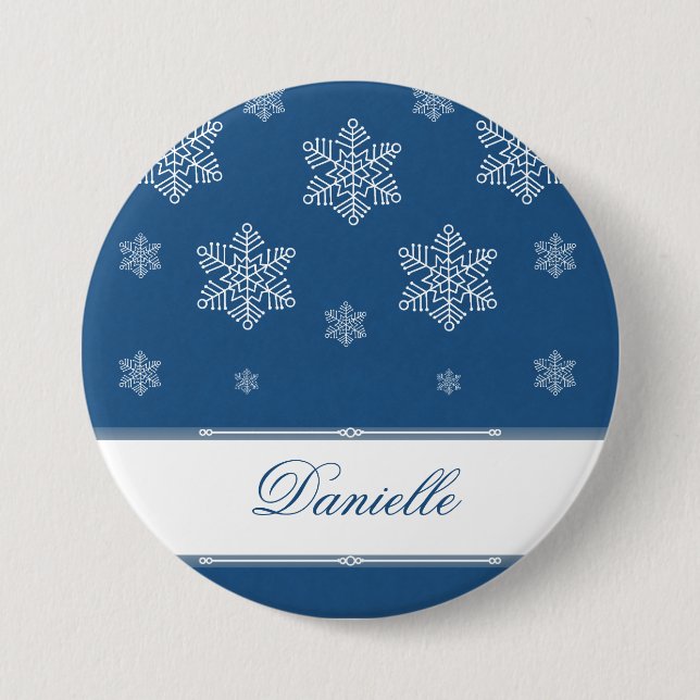 Let it Snow Holiday Button, Royal Blue Pinback Button (Front)
