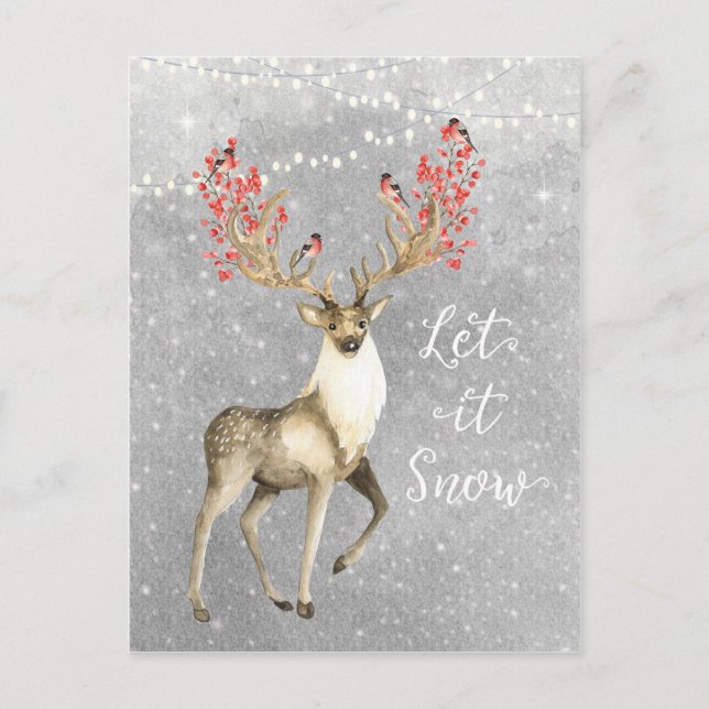 let it snow holiday christmas deer stag postcard (Front)