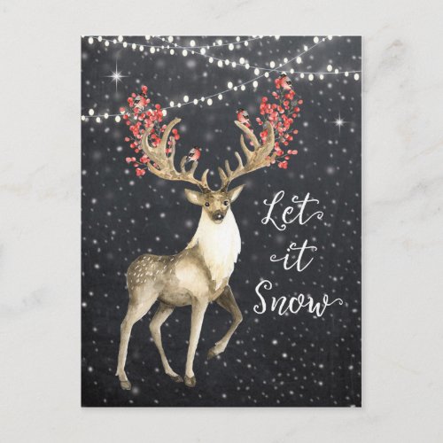 let it snow holiday christmas deer stag postcard