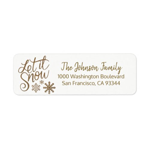 LET IT SNOW Holiday Christmas Gold Return Address Label