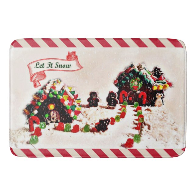 Let It Snow Holiday Gingerbread Family Bathroom Mat (Front)