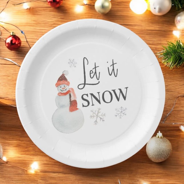Let It Snow Holiday Party Snowman Paper Plates (Creator Uploaded)