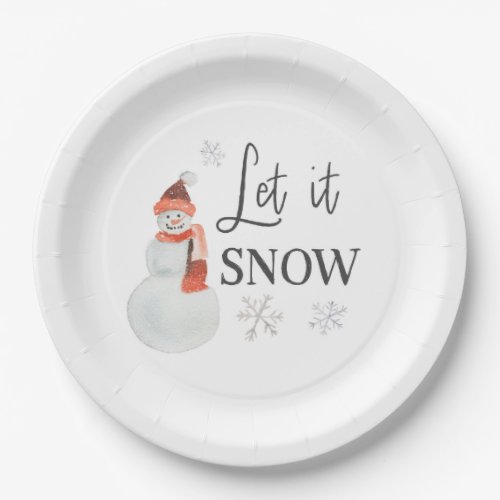 Let It Snow Holiday Party Snowman Paper Plates