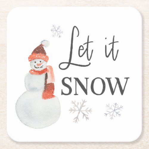 Let It Snow Holiday Party Snowman Square Paper Coaster