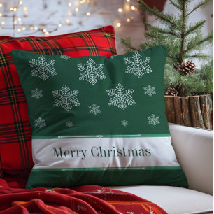 Let it Snow Holiday Pillow, Green Throw Pillow