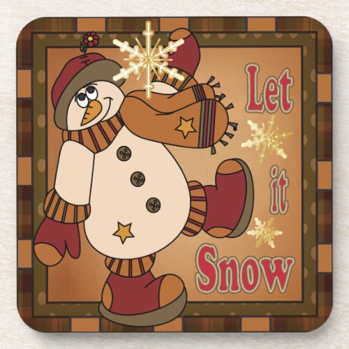 Let it Snow Holiday Snowman  Christmas Beverage Coaster