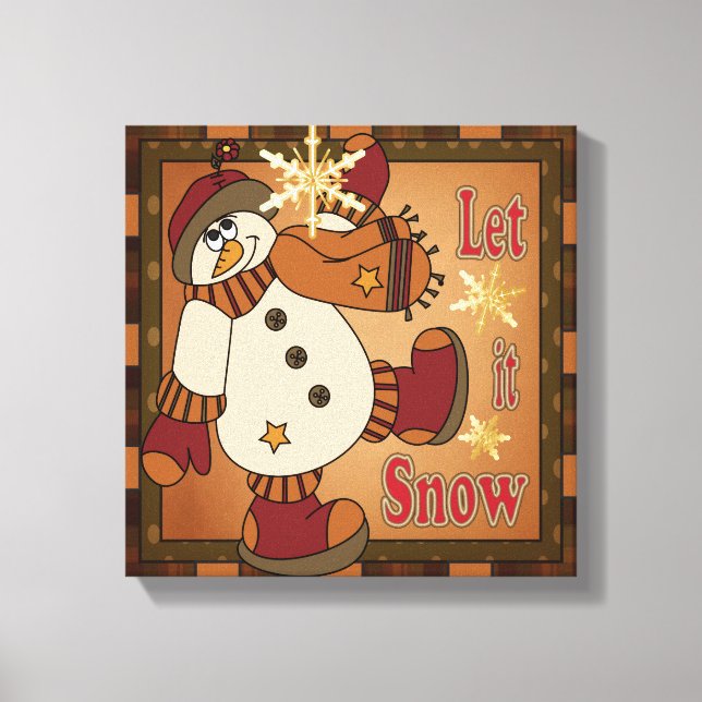 Let it Snow Holiday Snowman  | Christmas Canvas Print (Front)
