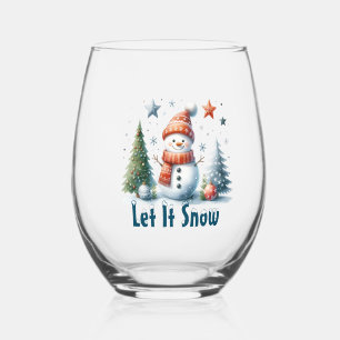 Let It Snow, Holiday Snowman Stemless Wine Glass