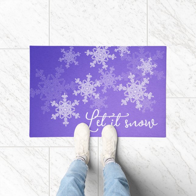  Let it Snow Indigo White Snowflakes Minimalist  Doormat (Indoor)