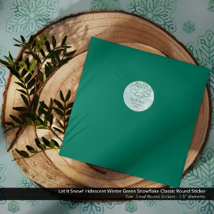 Let It Snow! Iridescent Winter Green Snowflake Classic Round Sticker