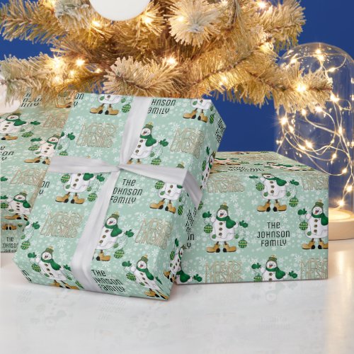 Let it Snow Little Green Snowman Wrapping Paper