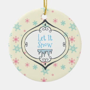Let it Snow Merry Christmas Snowflakes Ceramic Ornament