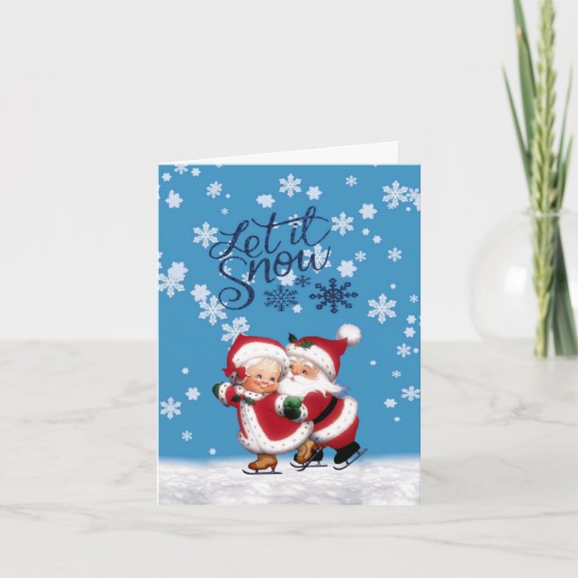 Let It Snow Mr. & Mrs. Claus Folded Christmas Card (Front)