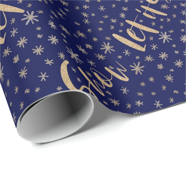 Let It Snow | Navy & Gold Starry Night Chrismas Wrapping Paper (Roll Corner)
