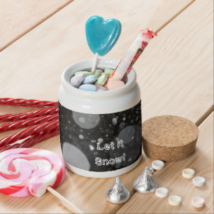 Let it Snow on a Snowy Background Candy Jar