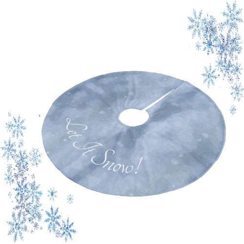 Let It Snow on Snowy Blue Sky Fleece Tree Skirt