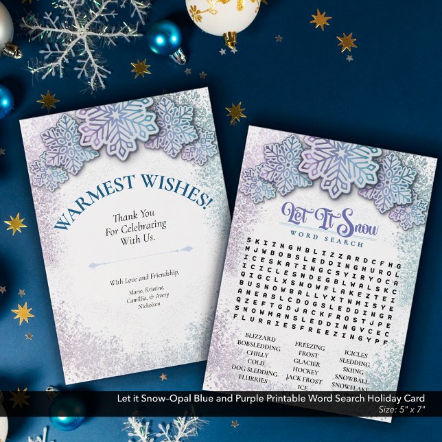 Let it Snow–Opal Blue Purple Printable Word Search Holiday Card (Let it Snow–Opal Blue and Purple Printable Word Search Holiday Card)