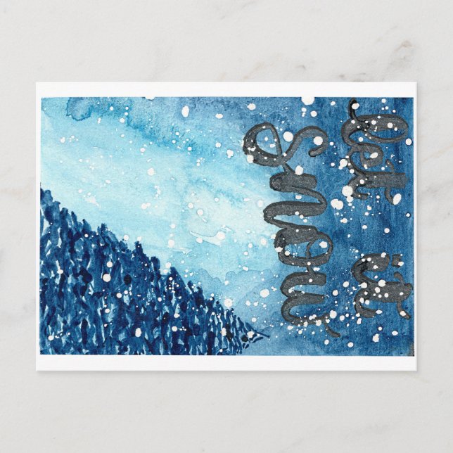 Let It Snow original watercolor painting Holiday Postcard (Front)
