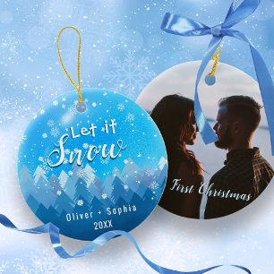 Let it Snow Our 1st Christmas Blue Ceramic Ornament