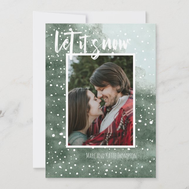 Let It Snow Painted Background Photo Holiday Card (Front)