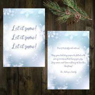 Let It Snow Pale Blue Snowflake Holiday Card