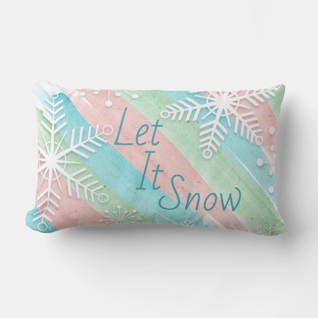 Let It Snow Pastel Christmas Lumbar Pillow (Front)