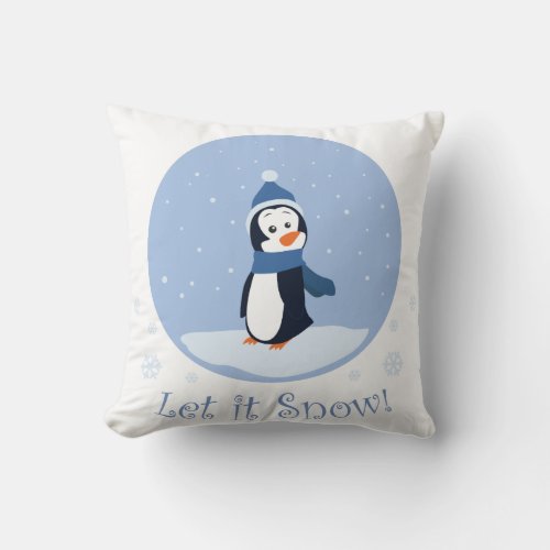 Let It Snow Penguin Throw Pillow