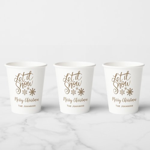 Let it Snow Personalized Christmas Paper Cups Gold