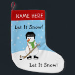 Let it Snow Personalized Hockey Snowman Small Christmas Stocking<br><div class="desc">Let it Snow Personalized Hockey Snowman Christmas Stocking,  you can personalize with a name</div>