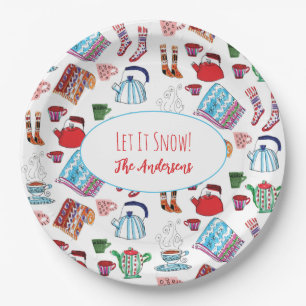 Let It Snow Personalized Scandi Hygge Winter Cabin Paper Plates