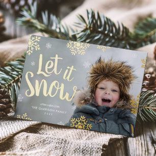 Let It Snow Photo Overlay Real Foil Holiday Card