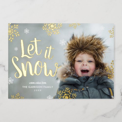 Let It Snow  Photo Overlay Real Foil Holiday Card