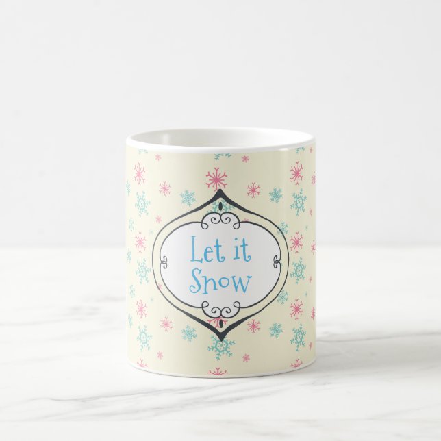 Let it Snow Pink And Blue Snowflake Pattern Coffee Mug (Center)